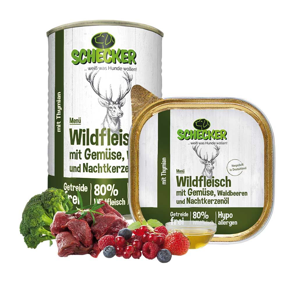 Schecker hondenmenu - wild met groente, bosbessen en teunisbloemolie